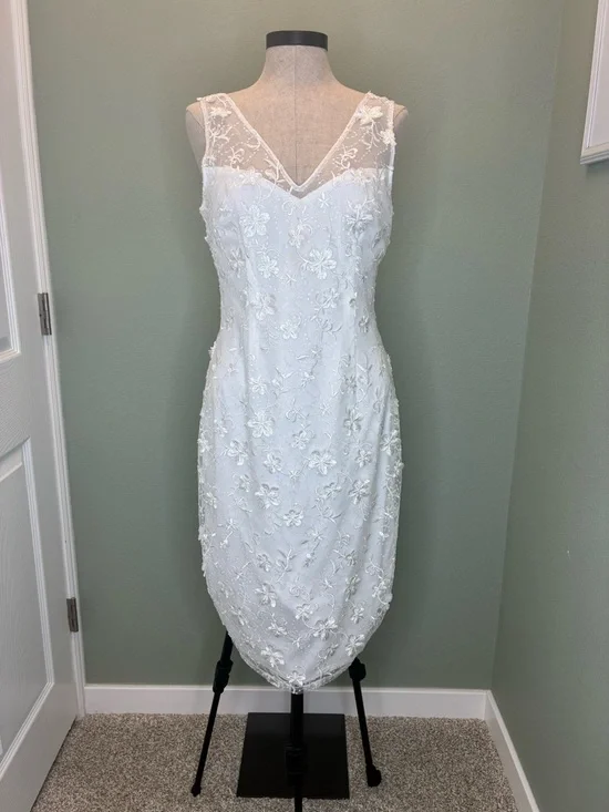 Adrianna Papell white sequins Floral V-Neck Sheath Dress - Picture 1 of 12